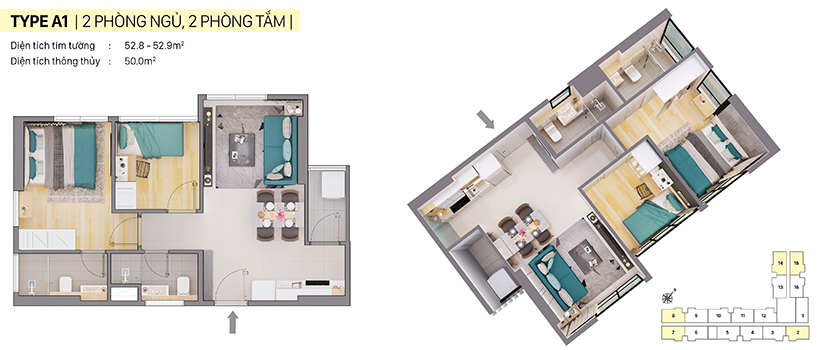 Thiết kế căn hộ CitiAlto (52.8-52.9m2, 2PN-2WC) - Đăng ký xem căn hộ thực tế LH: 0909.509.679
