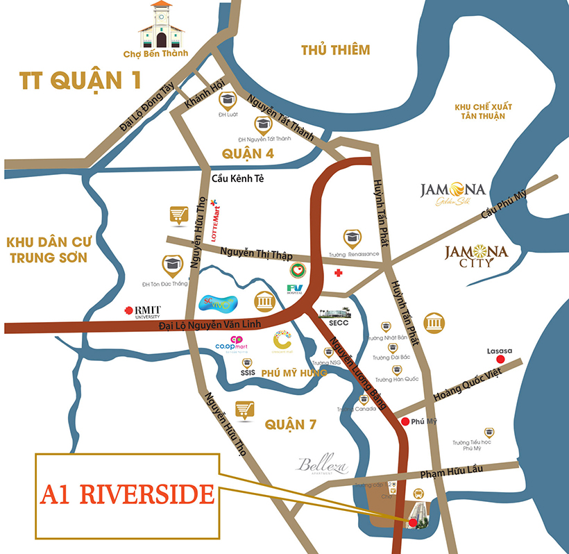 Vị trí căn hộ A1 Riverside Quận 7