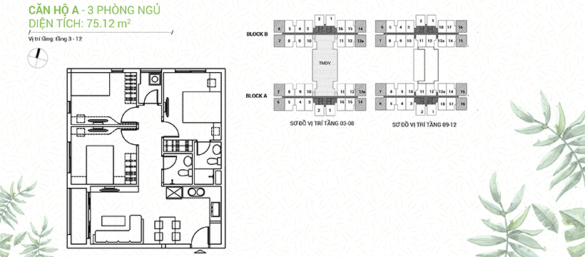 Mặt bằng thiết kế Dream Home Riverside Quận 8 căn hộ A: 75,12m2 Mat bang can ho dream home riverside Quan 8