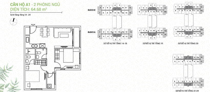 Mặt bằng thiết kế Dream Home Riverside Quận 8 căn hộ A1: 64,68m2 Mặt bằng căn hộ Dream Home Riverside Quận 8