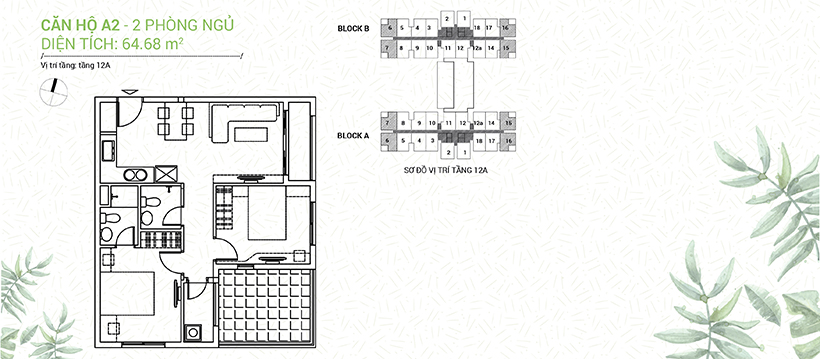 Mặt bằng thiết kế Dream Home Riverside Quận 8 căn hộ A2: 64,68m2 Thiet ke can ho dream home riverside quan 8