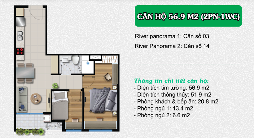 Thiết kế căn hộ River Panorama 56.9m2