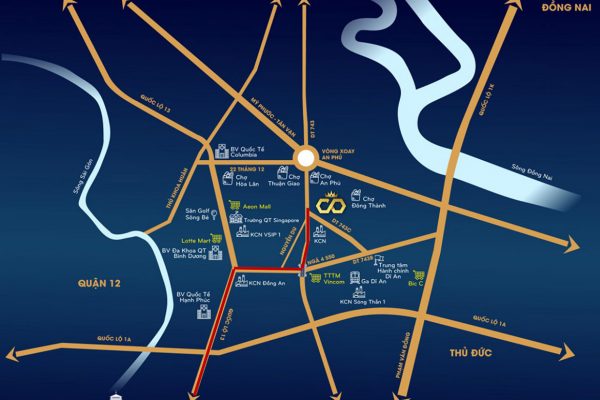 Vị trí địa chỉ dự án đất nền nhà phố Icon Central Dĩ An Bình Dương chủ đầu tư Phú Hồng Thịnh