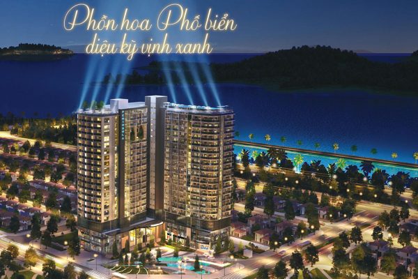 Phối cảnh tổng thể condotel Peninsula Nha Trang Đường KĐT Biển An Viên chủ đầu tư Công ty cổ phần đầu tư điện lực Hà Nội