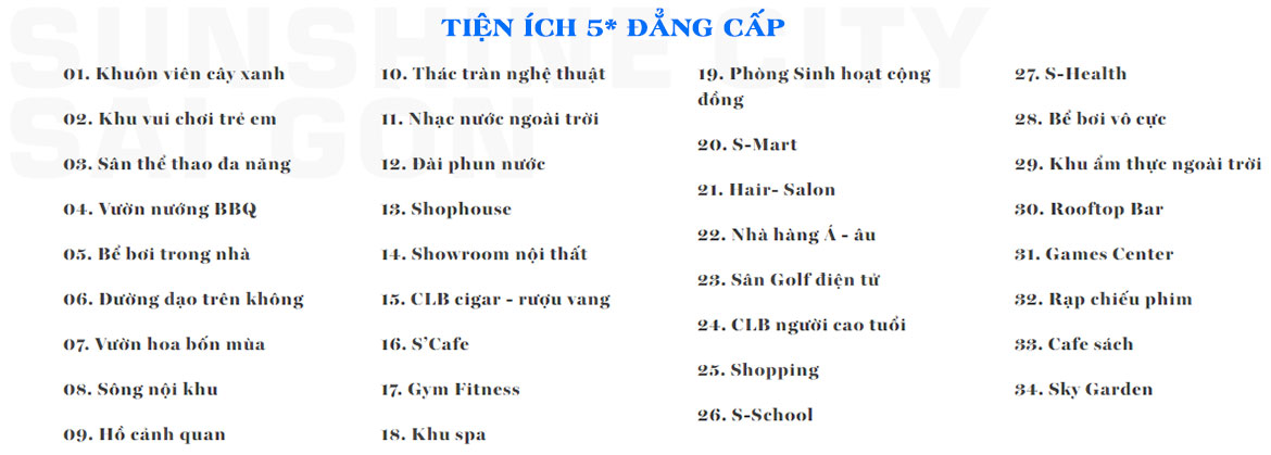 Tiện ích dự án căn hộ chung cư Sunshine City Sài Gòn Quận 7 Đường Phú Thuận chủ đầu tư Sunshine Group