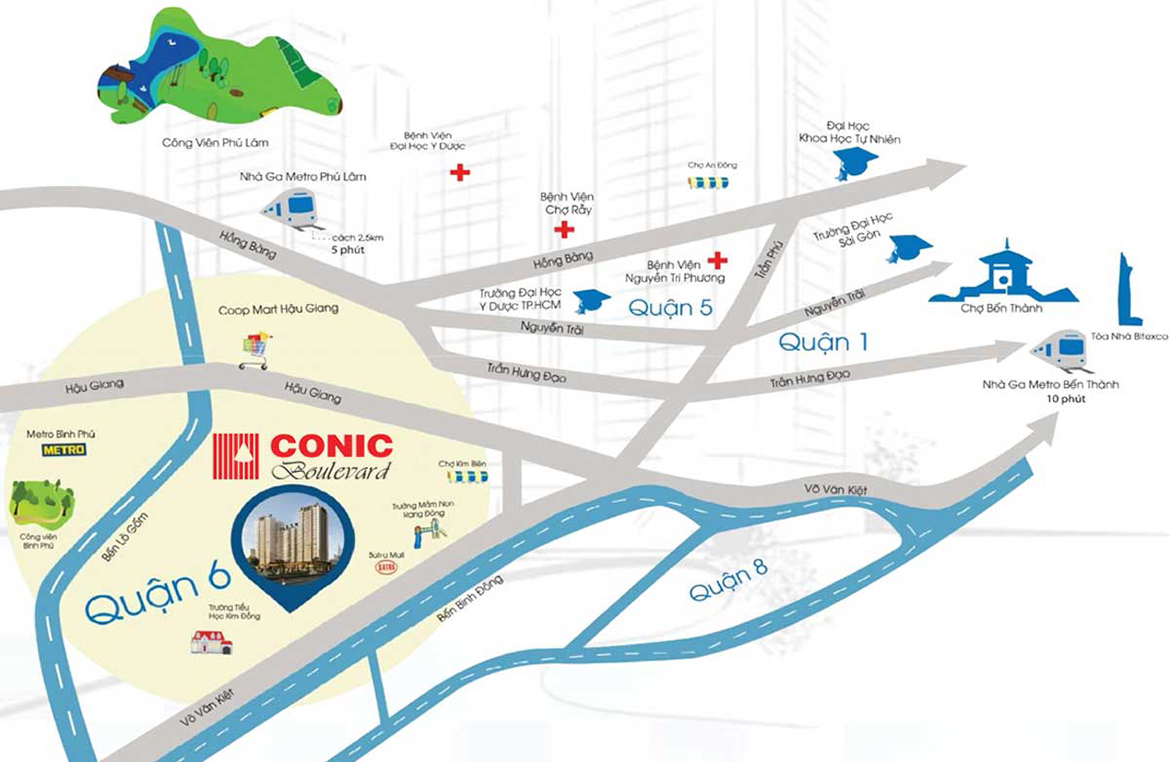 Vị trí địa chỉ dự án căn hộ chung cư Conic Boulevard Bình Chánh