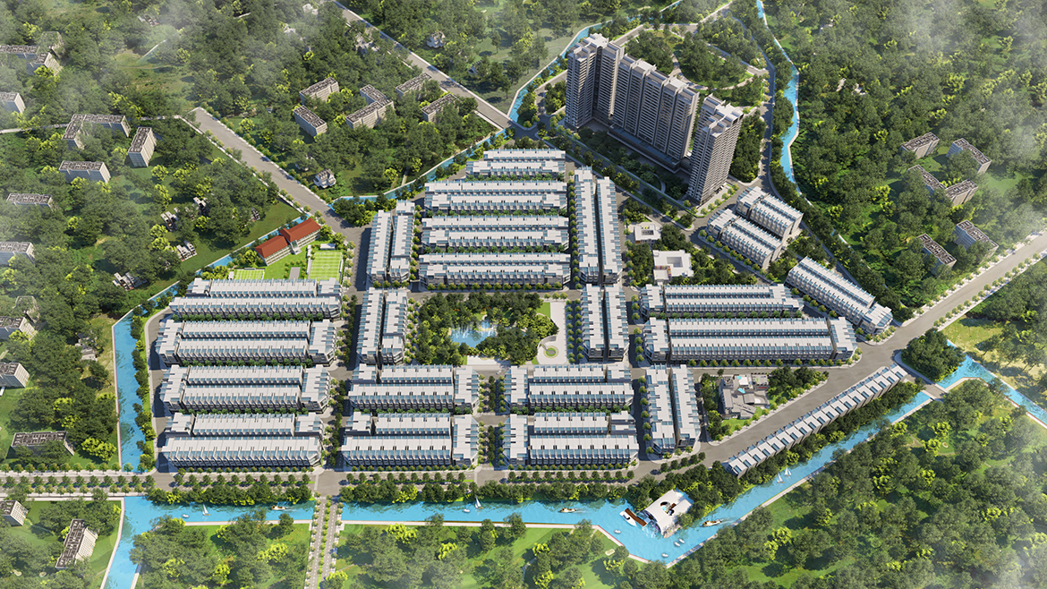 Phối cảnh dự án đất nền nhà phố biệt thự Qi Island Bình Dương Đường Ngô Chí Quốc chủ đầu tư Hoa Lâm