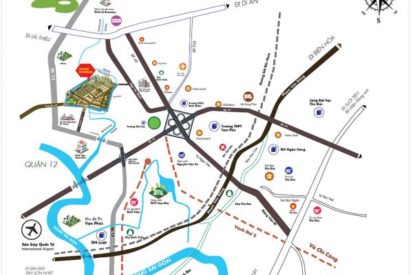 Vị trí địa chỉ dự án đất nền nhà phố biệt thự Qi Island Bình Dương Đường Ngô Chí Quốc chủ đầu tư Hoa Lâm