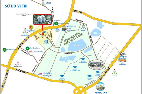 Vị trí địa chỉ dự án căn hộ chung cư Bcons Green View Dĩ An Bình Dương