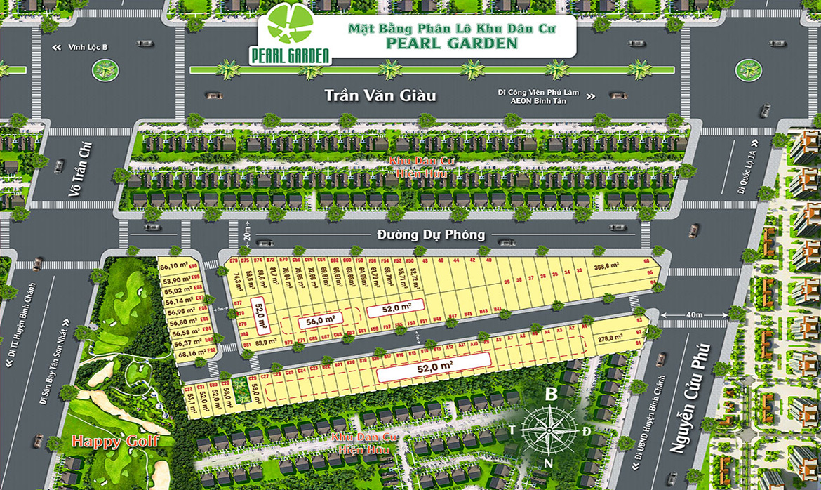 Mặt bằng dự án đất nền nhà phố Pearl Garden Bình Tân Đường Nguyễn Cửu Phú
