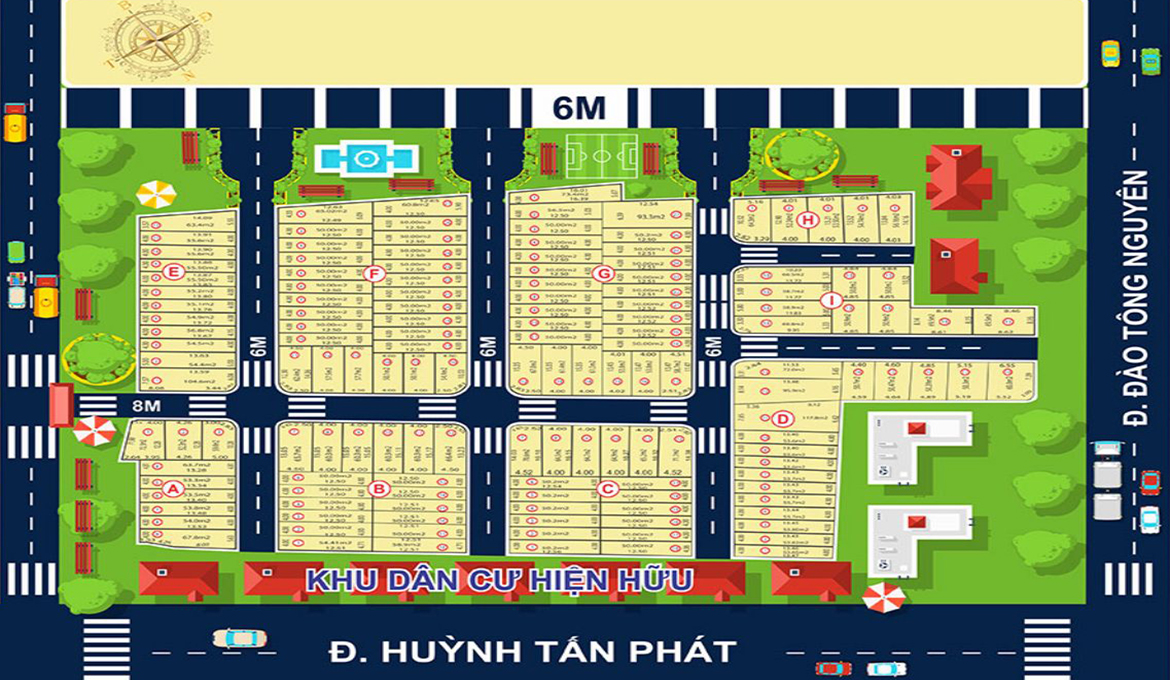 Mặt bằng phân lô dự án đất nền nhà phố The Sun Residence Nhà Bè Đường Huỳnh Tấn Phát TPHCM