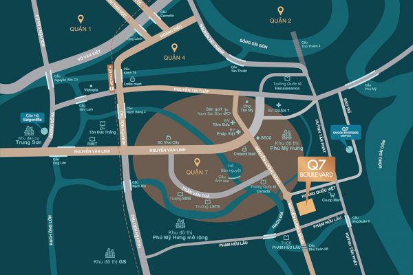 Vị trí địa chỉ dự án căn hộ chung cư, shophouse, office Q7 Boulevard đường Nguyễn Lương Bằng quận 7