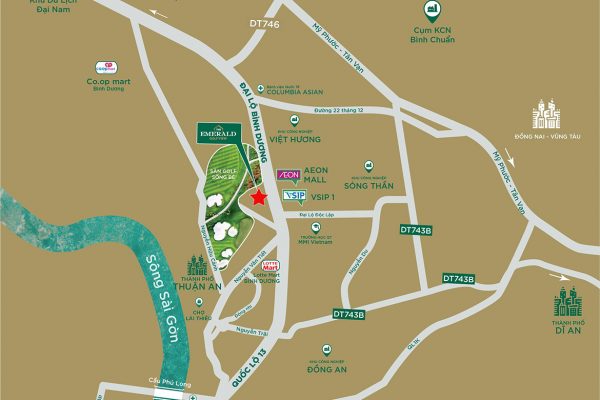 Vị trí địa chỉ dự án căn hộ chung cư The Emerald Golf View Bình Dương