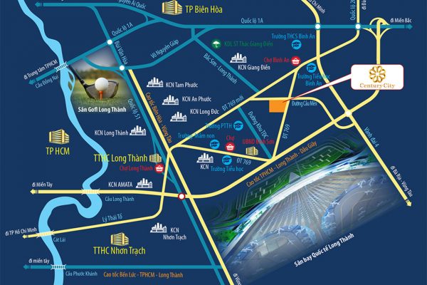 Vị trí địa chỉ dự án đất nền nhà phố biệt thự Century City Long Thành Đồng Nai