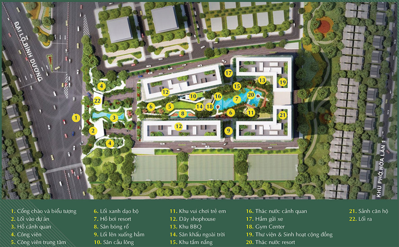 Mặt bằng bố trí tiện ích dự án căn hộ chung cư Anderson Park Bình Dương