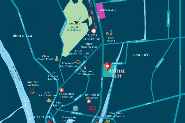 Vị trí địa chỉ dự án căn hộ chung cư Astral City Thuận An Bình Dương