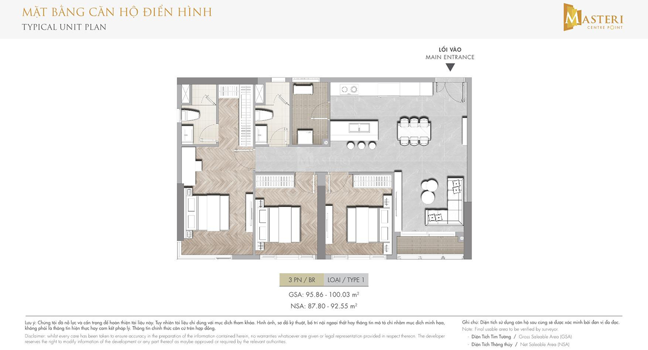 Thiết kế chi tiết căn hộ 02 phòng ngủ dự án Masteri Centre Point Quận 9 chủ đầu tư Masterise Homes
