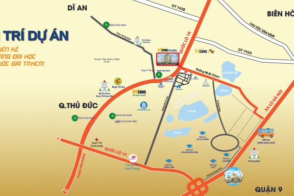 Vị trí địa chỉ dự án căn hộ chung cư Bcons Plaza Bình Dương