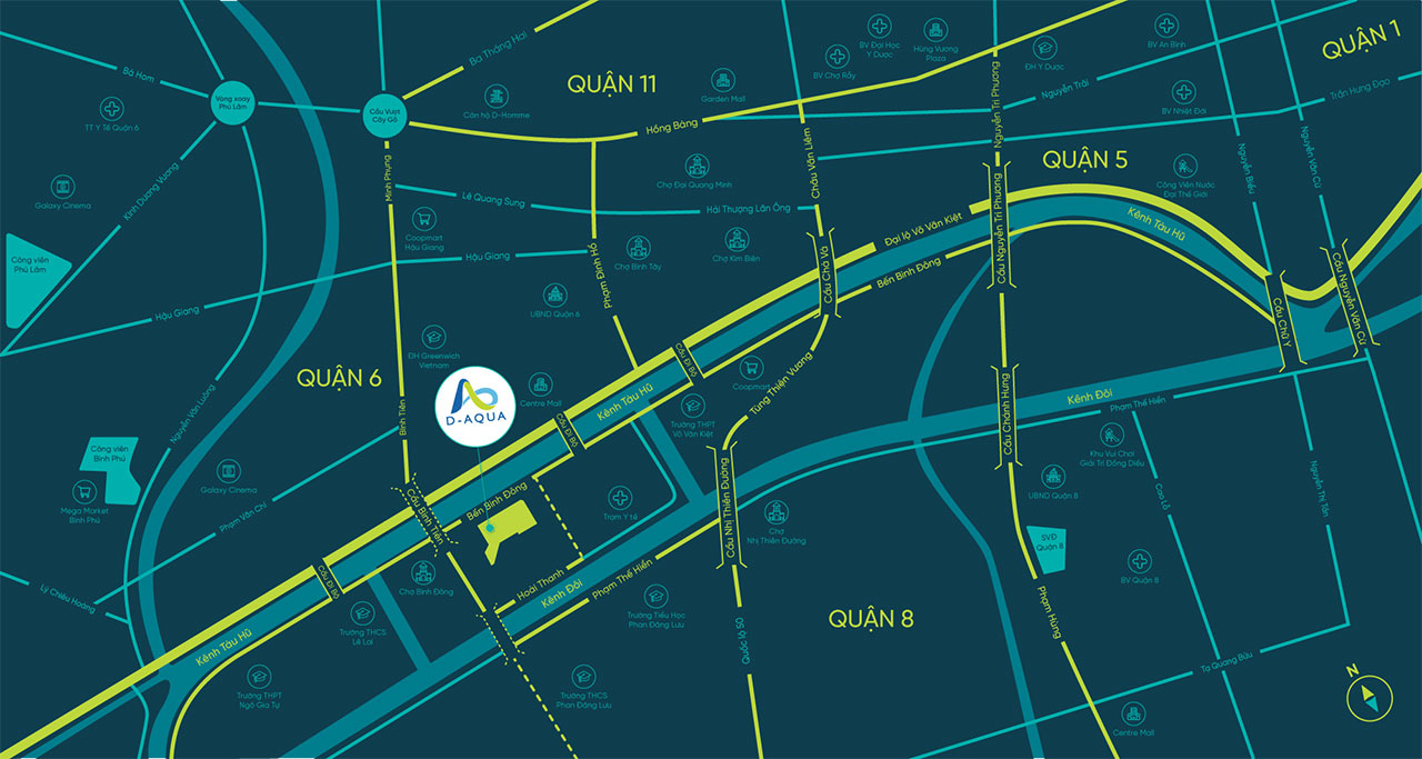 Vị trí địa chỉ dự án căn hộ D Aqua mặt tiền Bến Bình Đông quận 8 Vi Tri Dia Chi Du An Can Ho Chung Cu D Aqua Quan 8 (2)
