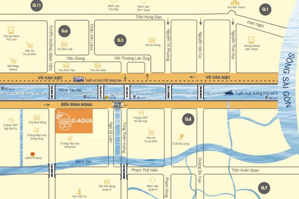 Vị trí dự án căn hộ chung cư D Aqua Quận 8 Bến Bì