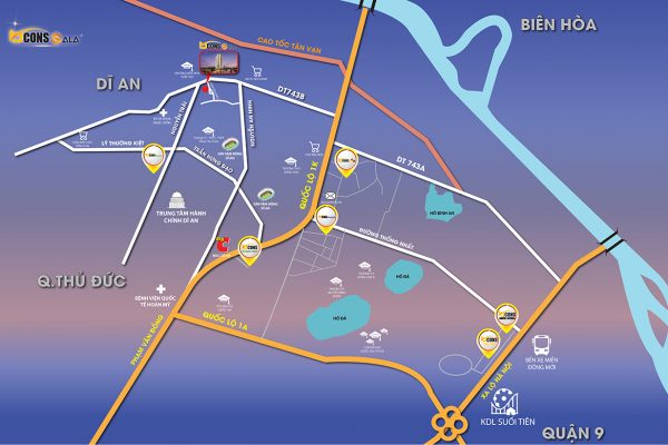 Vị trí địa chỉ dự án căn hộ chung cư Bcons Sala Bình Dương