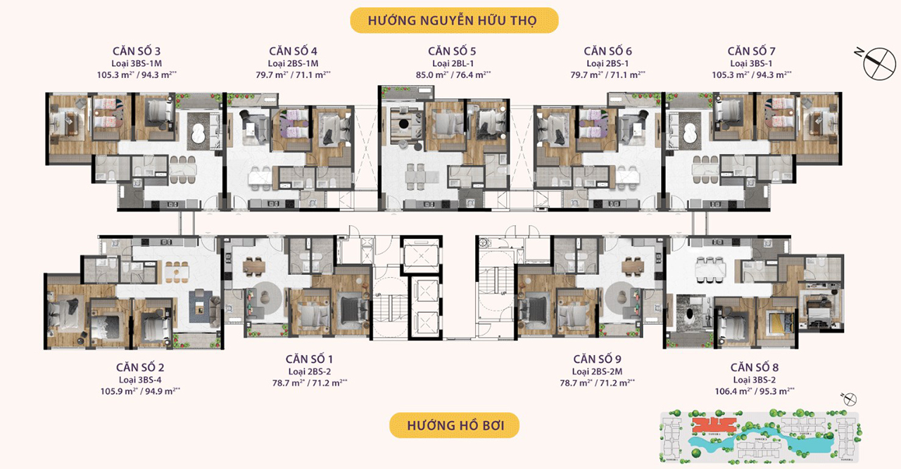 Mặt bằng căn hộ chung cư dự án Celesta Rise đường Nguyễn Hữu Thọ chủ đầu tư Keppel Land