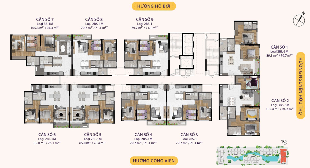 Mặt bằng căn hộ chung cư dự án Celesta Rise đường Nguyễn Hữu Thọ chủ đầu tư Keppel Land