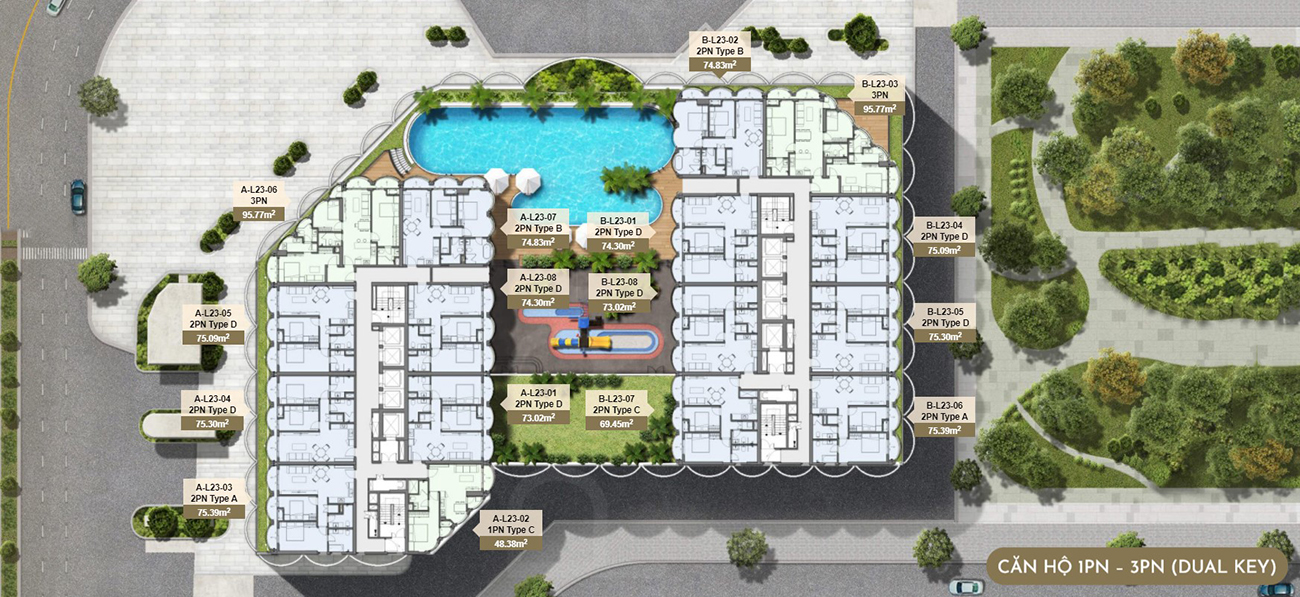 Mặt bằng dự án căn hộ chung cư Asiana Đà Nẵng chủ đầu tư Gotec Land