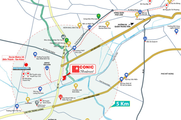 Vị trí địa chỉ dự án căn hộ chung cư Conic Boulevard Bình Chánh