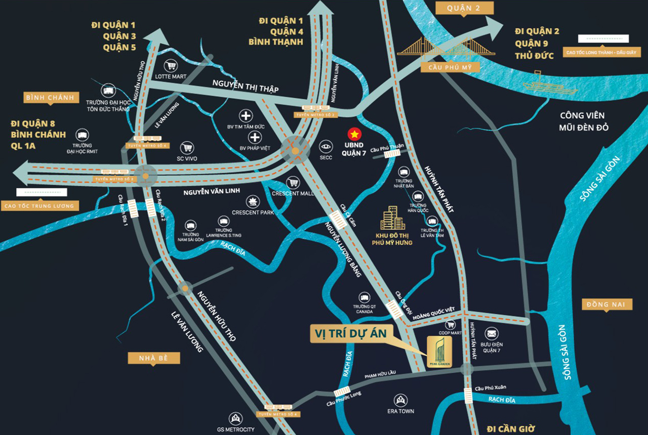 Vị trí địa chỉ dự án căn hộ The Peak Garden Quận 7 đường Nguyễn Lương Bằng Vi Tri Dia Chi Can Ho Chung Cu Du An The Peak Garden Quan 7