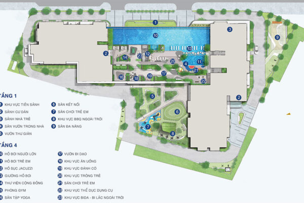 Mặt bằng bố trí tiện ích căn hộ chung cư dự án Moonlight Avenue Thủ Đức