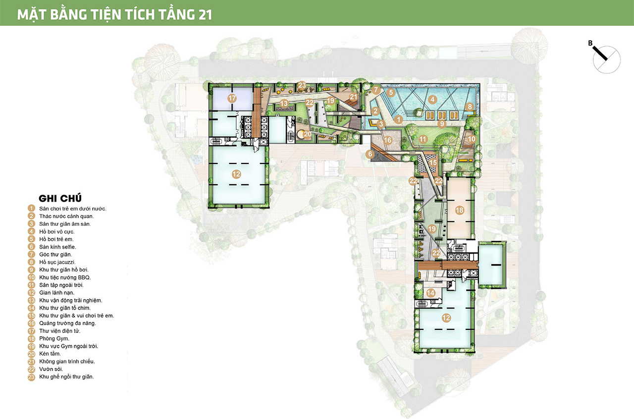 Mặt bằng bố trí tiện ích dự án căn hộ chung cư Picity Sky Park tại tầng 21