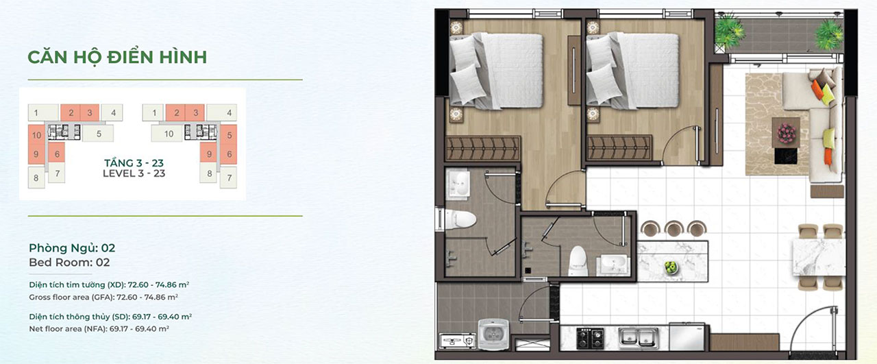 Thiết kế căn hộ chung cư dự án Essensia Sky đường Nguyễn Hữu Thọ chủ đầu tư Phú Long