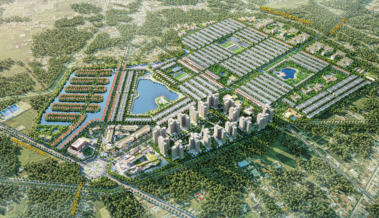 Phối cảnh tổng thể nhà phố biệt thự căn hộ dự án Vinhomes Green City Đức Hòa Long An chủ đầu tư Vinhomes