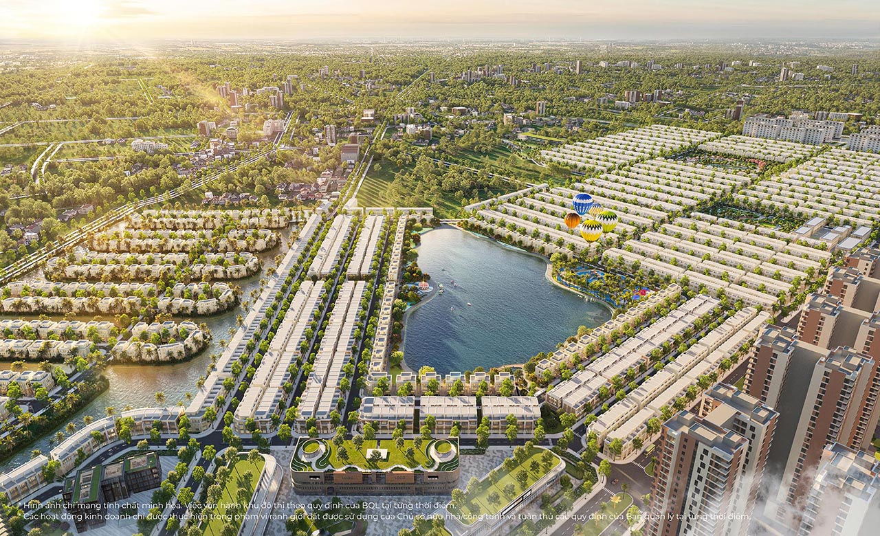 Phối cảnh tổng thể nhà phố biệt thự căn hộ dự án Vinhomes Green City Đức Hòa Long An chủ đầu tư Vinhomes