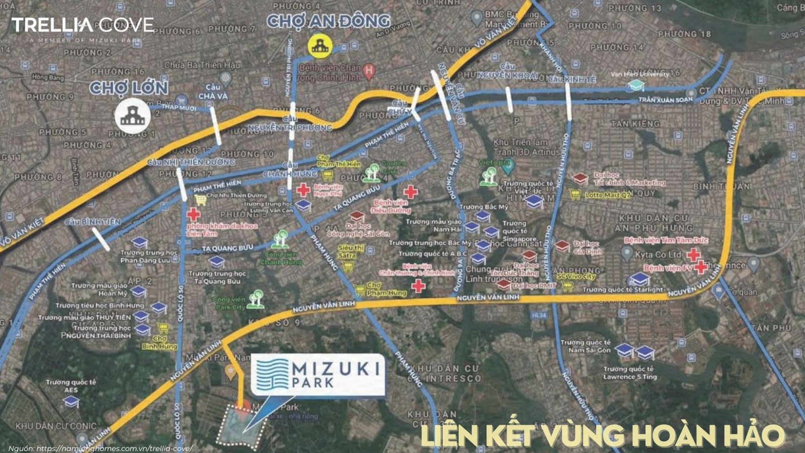 Kết nối giao thông từ khu đô thị Mizuki Park Vị trí địa chỉ dự án căn hộ nhà phố Trellia Cove khu đô thị Mizuki Park Bình Chánh
