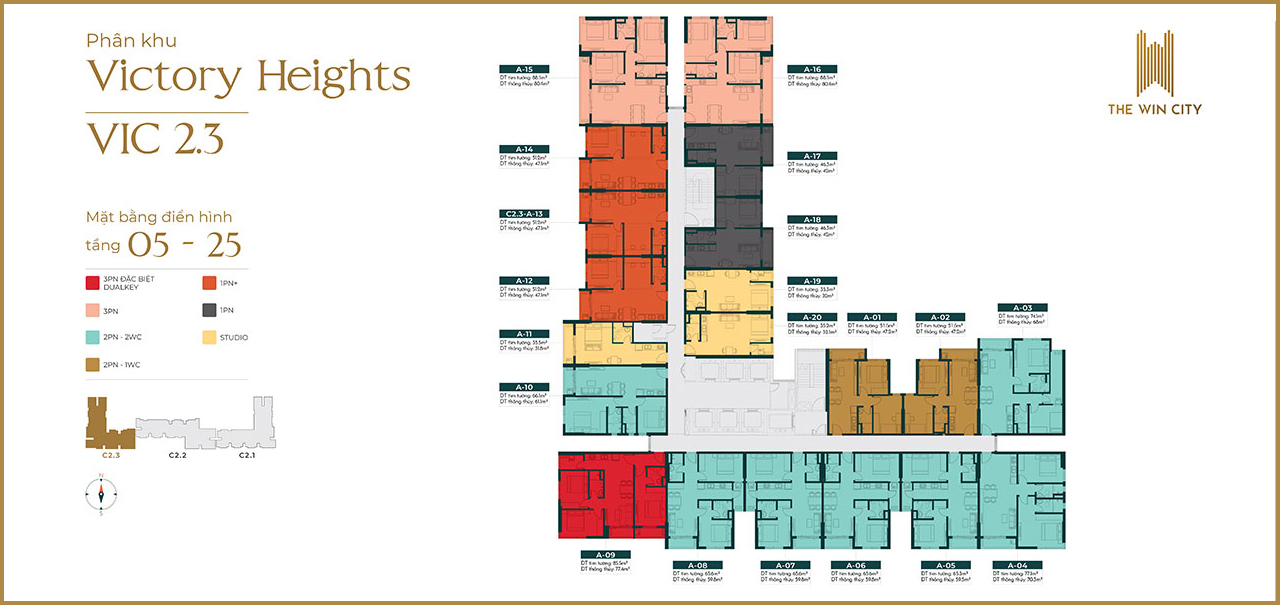 Mặt bằng tầng căn hộ The Win City phân khu Victory Heights tòa VIC 2.3 Mặt bằng căn hộ chung cư dự án The Win City chủ đầu tư Thắng Lợi Group