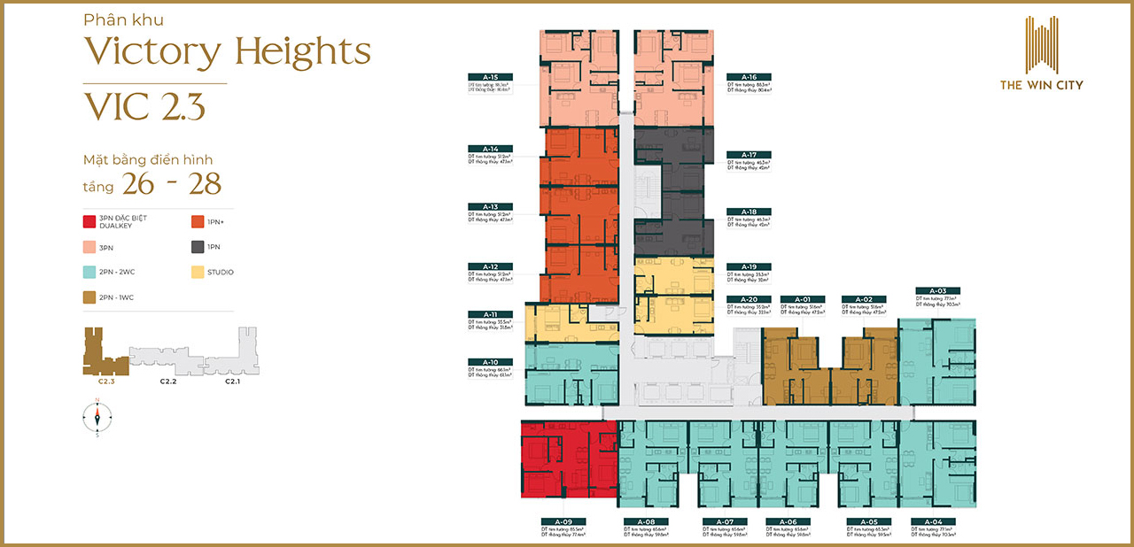 Mặt bằng tầng căn hộ The Win City phân khu Victory Heights tòa VIC 2.3 Mặt bằng căn hộ chung cư dự án The Win City chủ đầu tư Thắng Lợi Group