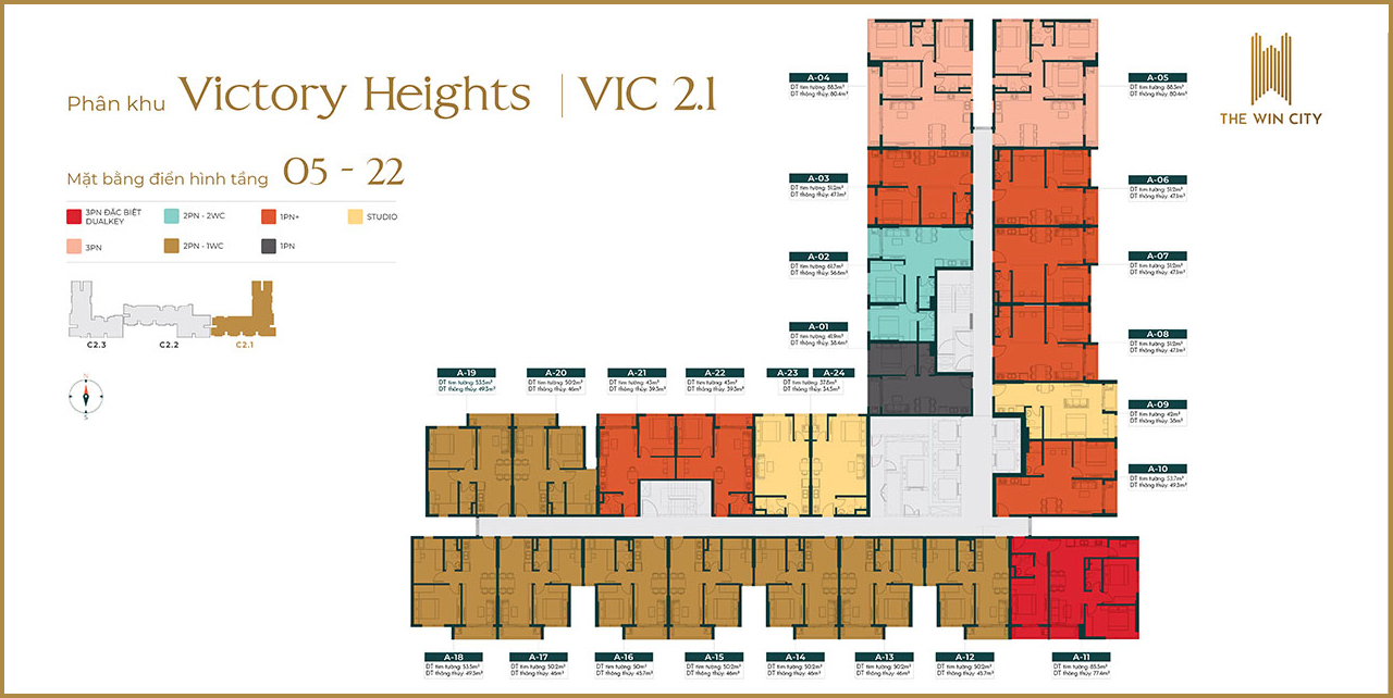 Mặt bằng tầng căn hộ The Win City phân khu Victory Heights tòa VIC 2.1 Mặt bằng căn hộ chung cư dự án The Win City chủ đầu tư Thắng Lợi Group