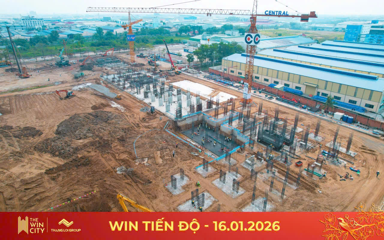 Hình ảnh thực tế tiến độ dự án The Win City ngày 16/01/2026 Tiến độ căn hộ chung cư dự án The Win City chủ đầu tư Thắng Lợi Group tháng 01.2026