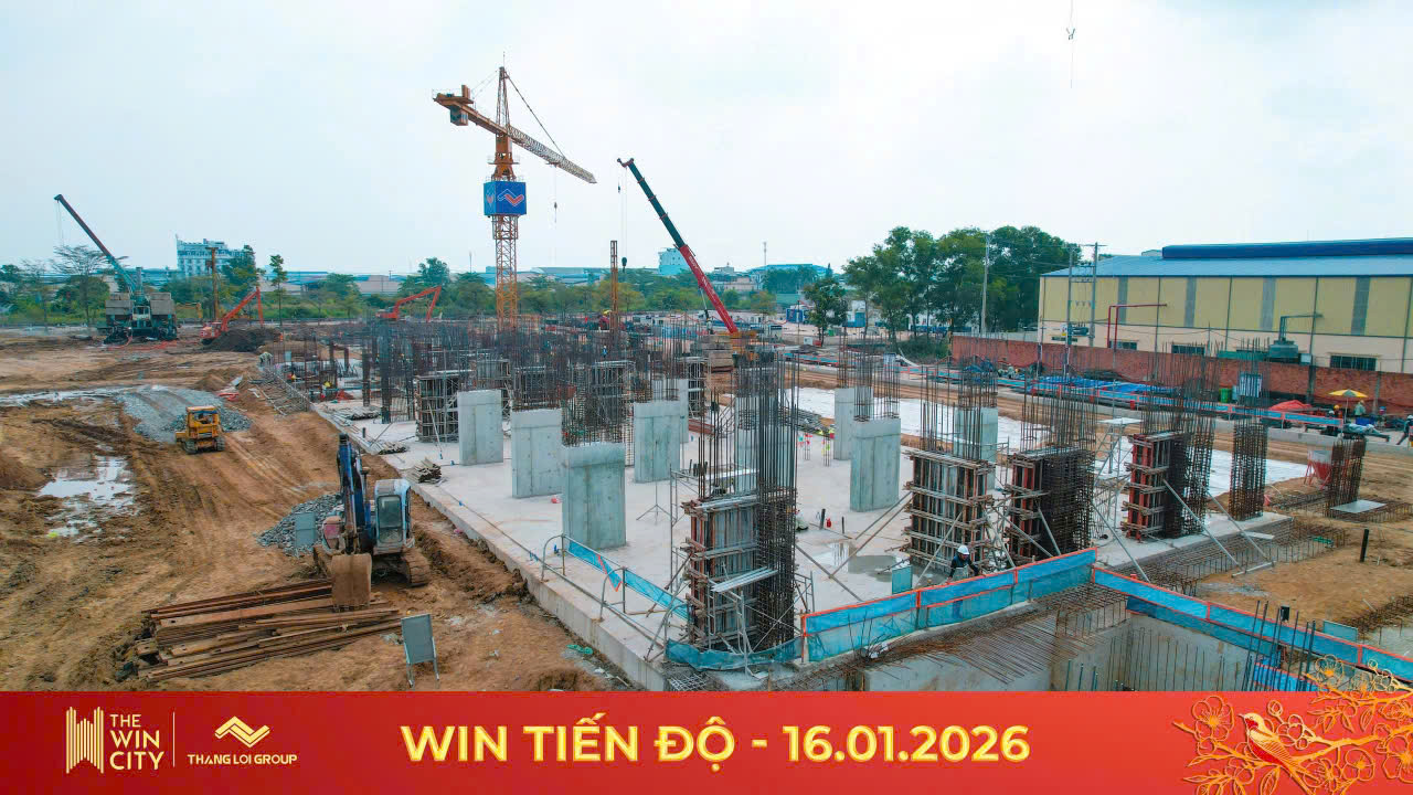 Hình ảnh thực tế tiến độ dự án The Win City ngày 16/01/2026 Tiến độ căn hộ chung cư dự án The Win City chủ đầu tư Thắng Lợi Group tháng 01.2026