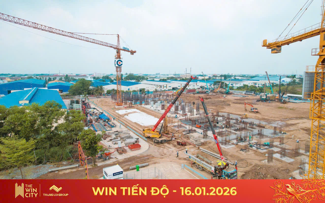 Hình ảnh thực tế tiến độ dự án The Win City ngày 16/01/2026 Tiến độ căn hộ chung cư dự án The Win City chủ đầu tư Thắng Lợi Group tháng 01.2026