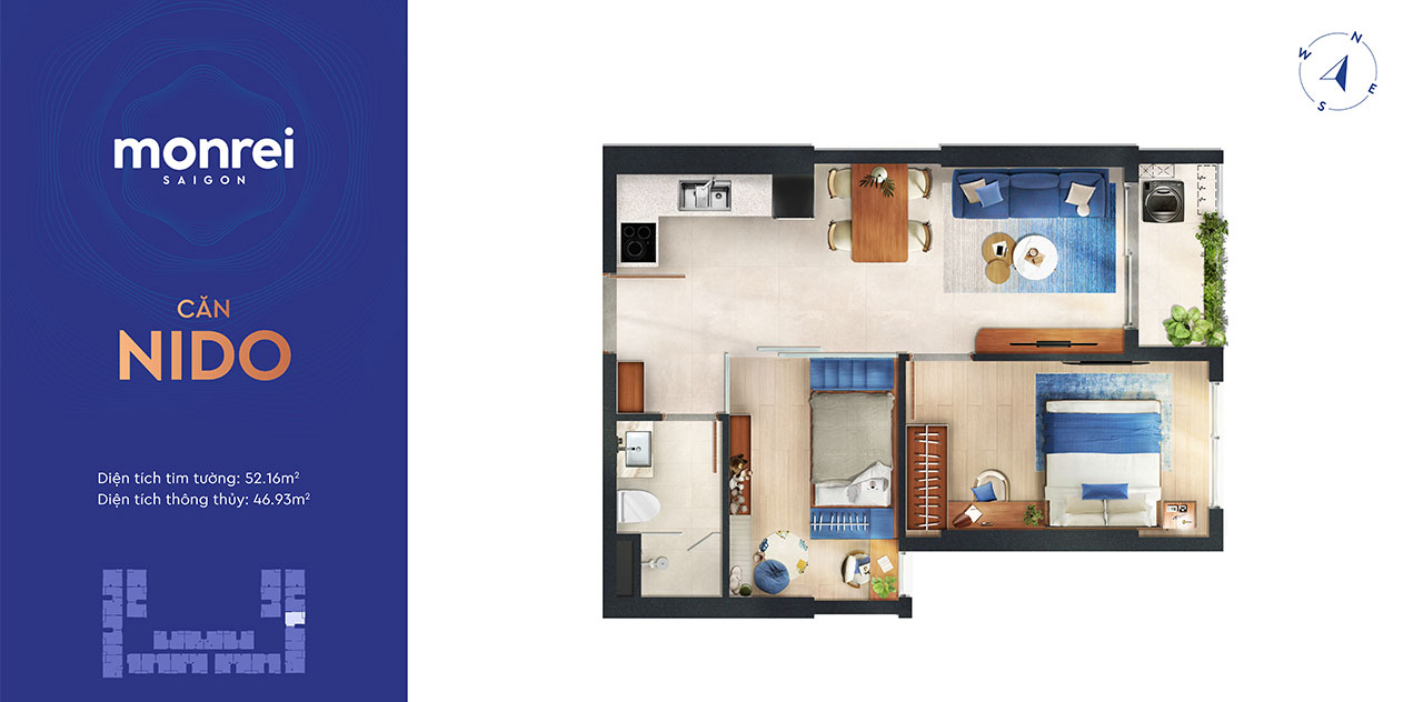 Layout thiết kế dự án Monrei Saigon căn hộ 2 phòng ngủ Thiết kế dự án căn hộ chung cư Monrei Saigon chủ đầu tư Mitsubishi Corporation