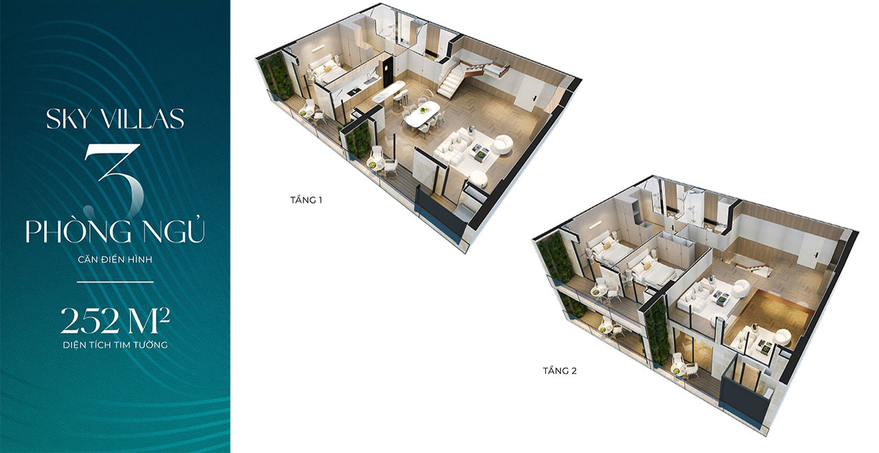 Layout thiết kế căn hộ Sky Villas 3 phòng ngủ (Duplex) Thiet Ke Du An Can Ho Chung Cu Noble Crystal Riverside Quan 7 Duong Dao Tri Chu Dau Tu Sunshine Group (10)